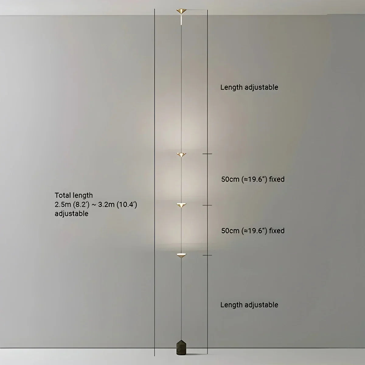 Tension Pole LED Lamp Adjustable 8-10 ft Height Ambient Lighting Bedroom Living Room Four-Point Vertical Light Fixture Space-Saving Modern I