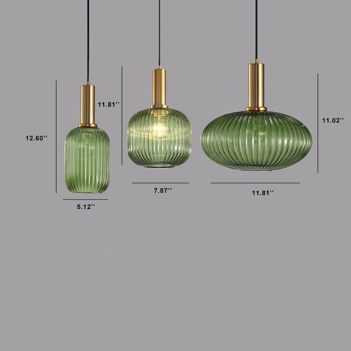 Ribbed Glass Cylinder Hanging Fixture Single-Bulb Suspension Lamp for Kitchen Island Dining Room Entryway