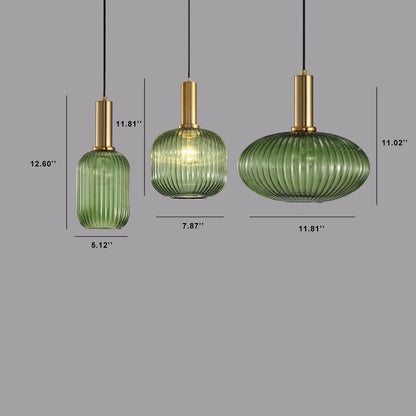 Ribbed Glass Cylinder Hanging Fixture Single-Bulb Suspension Lamp for Kitchen Island Dining Room Entryway
