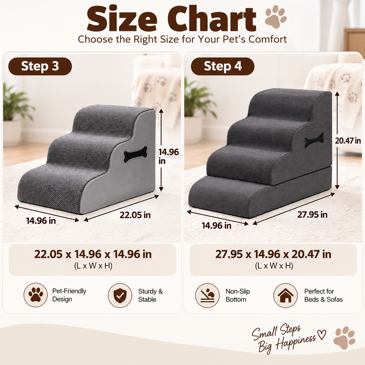 Comfort Steps | Dog Stairs for Bed with Gentle Ramp Design | Non-Slip Pet Steps for Joint Support