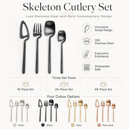 Dining Flatware Set 304 Stainless Steel Hollow Handle Fork Knife Spoon Service for 4 6 12 Modern Table Setting Silver Black Gold Rose Gold