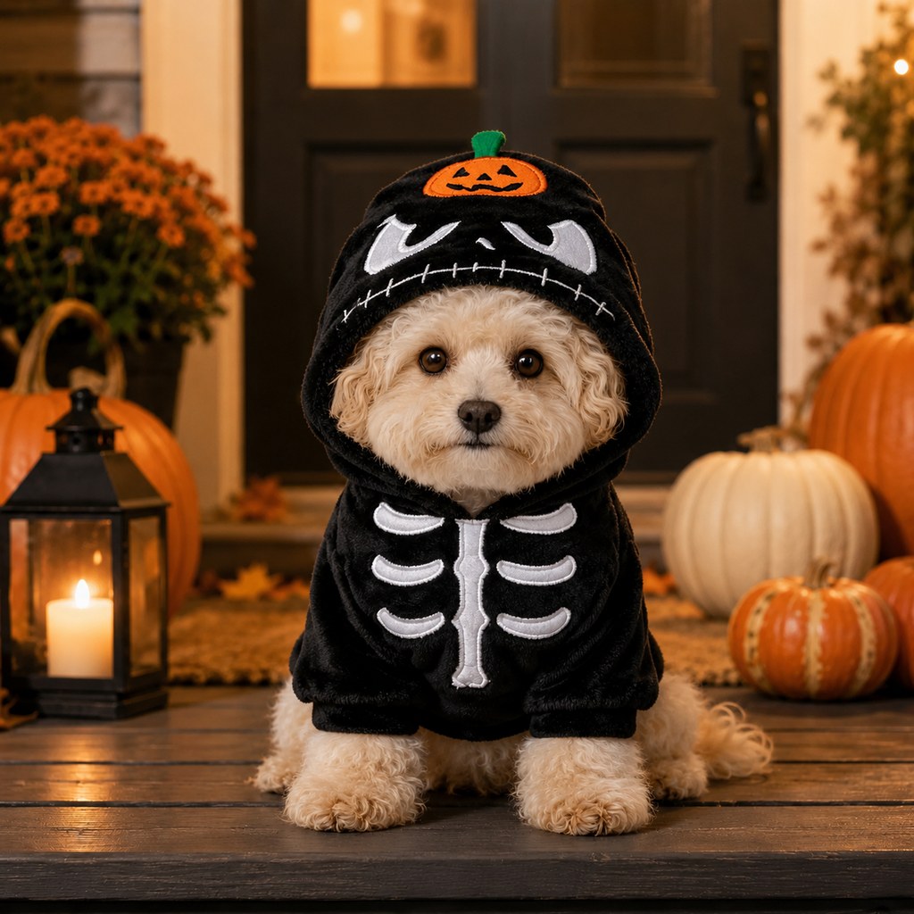 Ortekor Halloween Dog & Cat Costume Hoodie – One-Piece Spooky Outfit for Parties, Photos & Fall Fun