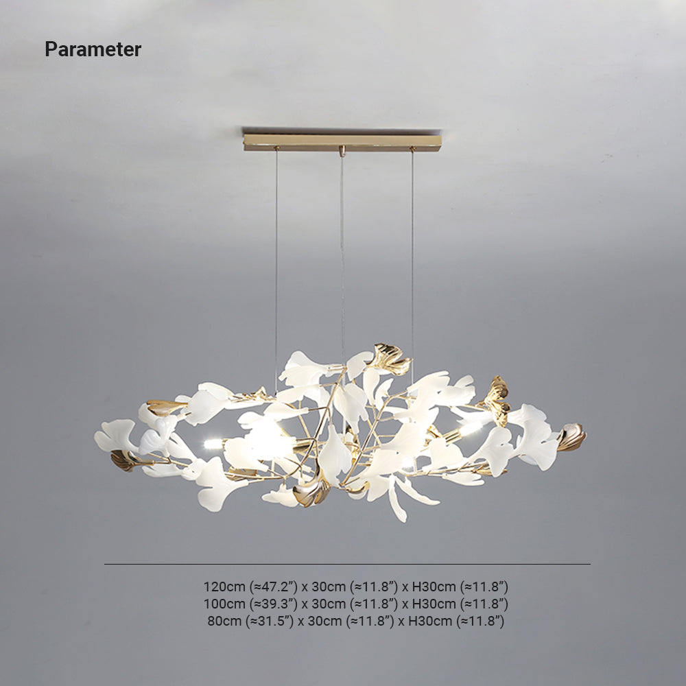 Ceramic Leaf Cluster Pendant Light with Adjustable Cord – Gold Metal Frame Multi-Bulb Chandelier for Dining Room, Living Room & Bedroom
