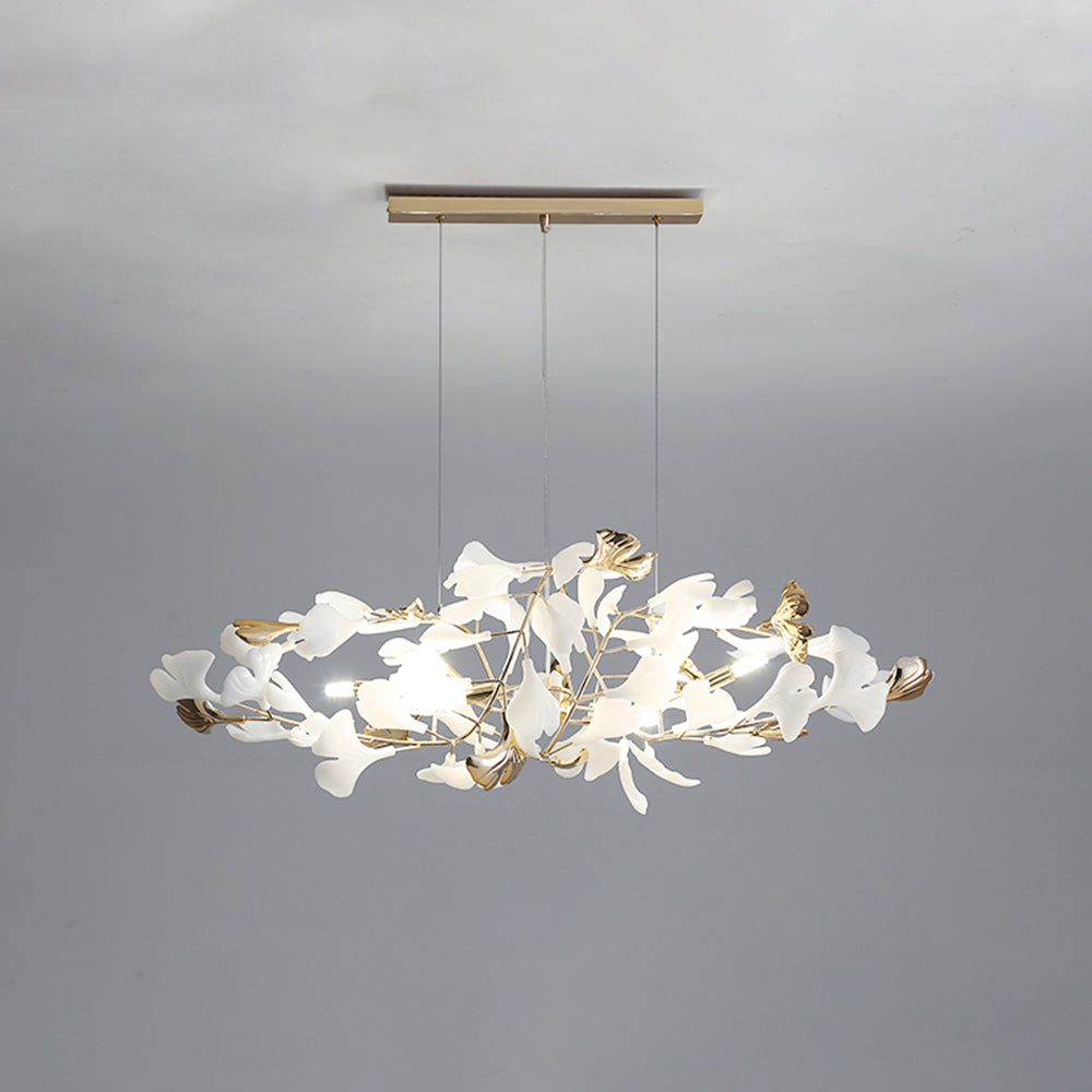 Ceramic Leaf Cluster Pendant Light with Adjustable Cord – Gold Metal Frame Multi-Bulb Chandelier for Dining Room, Living Room & Bedroom