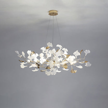 Ceramic Leaf Cluster Pendant Light with Adjustable Cord – Gold Metal Frame Multi-Bulb Chandelier for Dining Room, Living Room & Bedroom