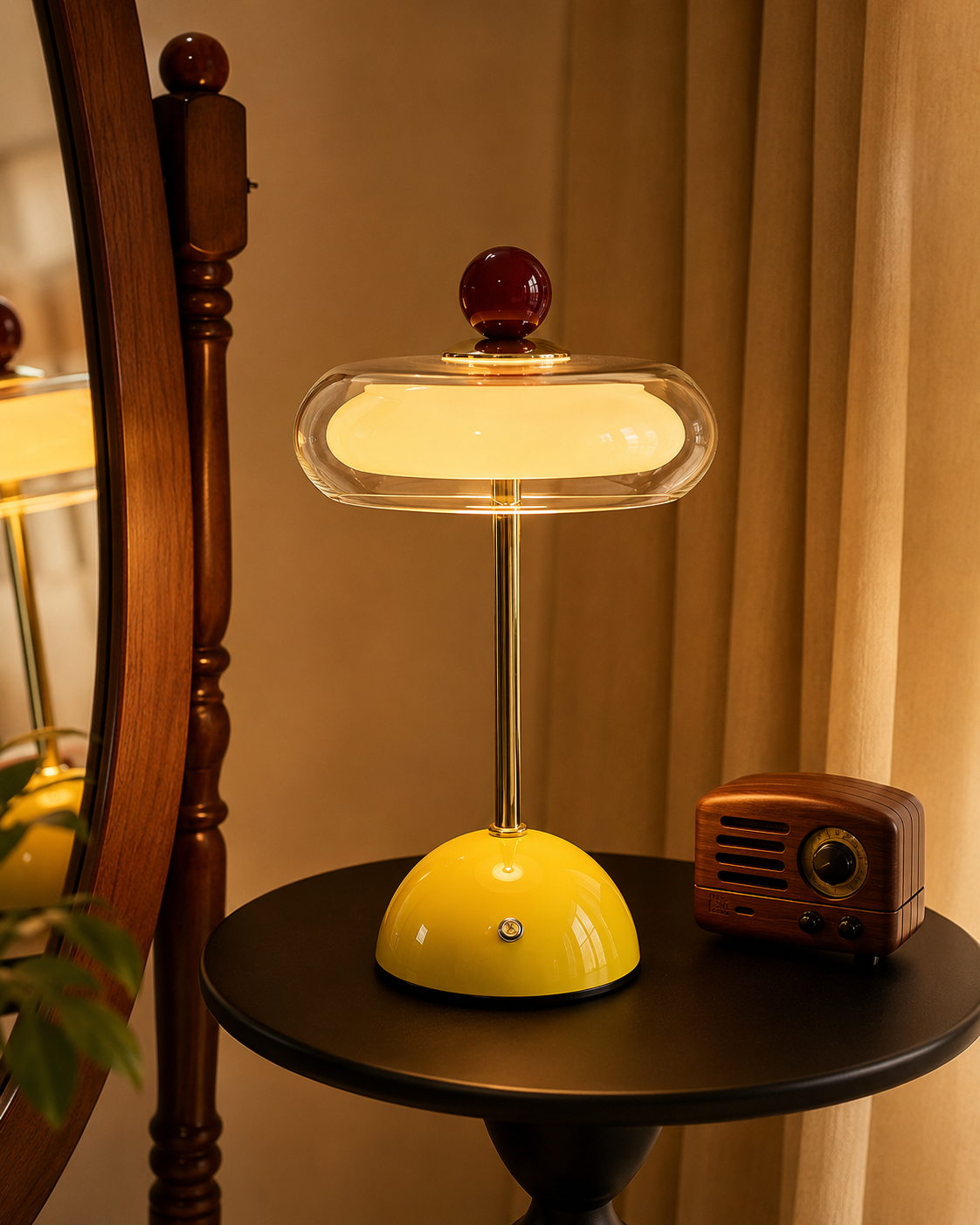 Rechargeable Mid-Century Modern Mushroom Desk Light with Touch Dimming & 3 Light Modes for Bedroom, Living Room & Office