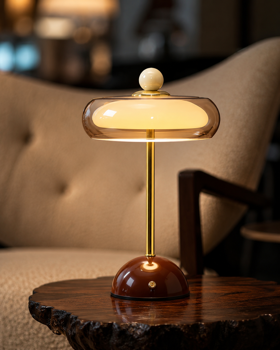 Rechargeable Mid-Century Modern Mushroom Desk Light with Touch Dimming & 3 Light Modes for Bedroom, Living Room & Office