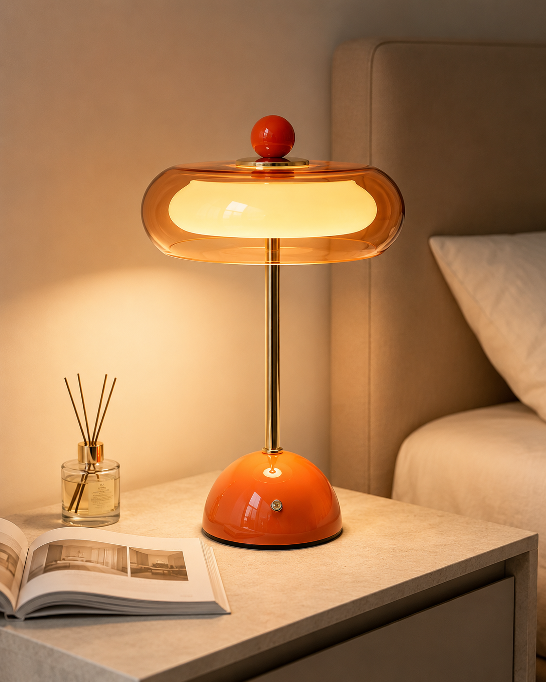 Rechargeable Mid-Century Modern Mushroom Desk Light with Touch Dimming & 3 Light Modes for Bedroom, Living Room & Office