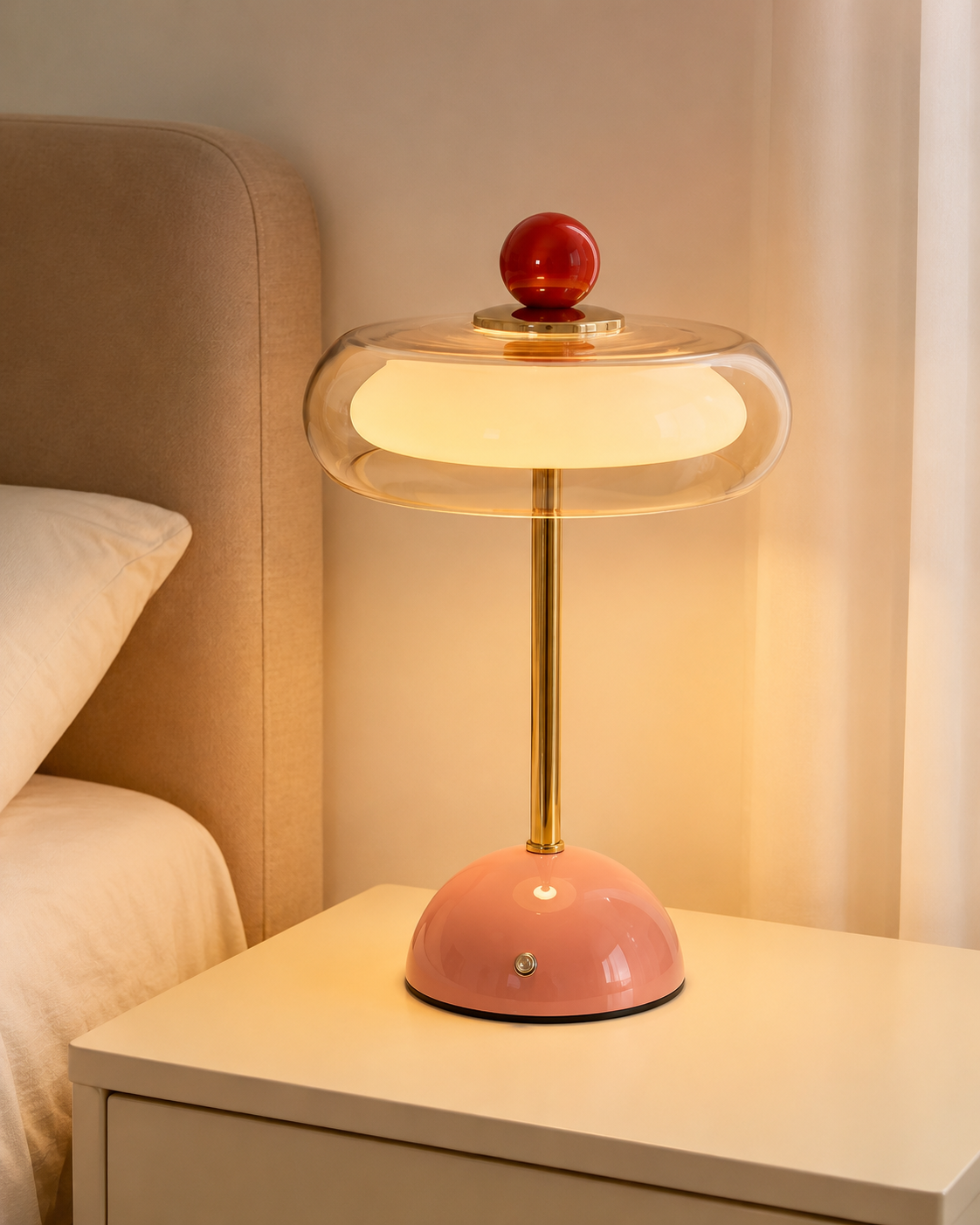Rechargeable Mid-Century Modern Mushroom Desk Light with Touch Dimming & 3 Light Modes for Bedroom, Living Room & Office