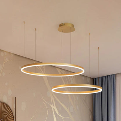 Tiered Ring Pendant Light Modern Metal Circular Chandelier for Dining Room Living Room Bedroom Kitchen Island Adjustable Height LED