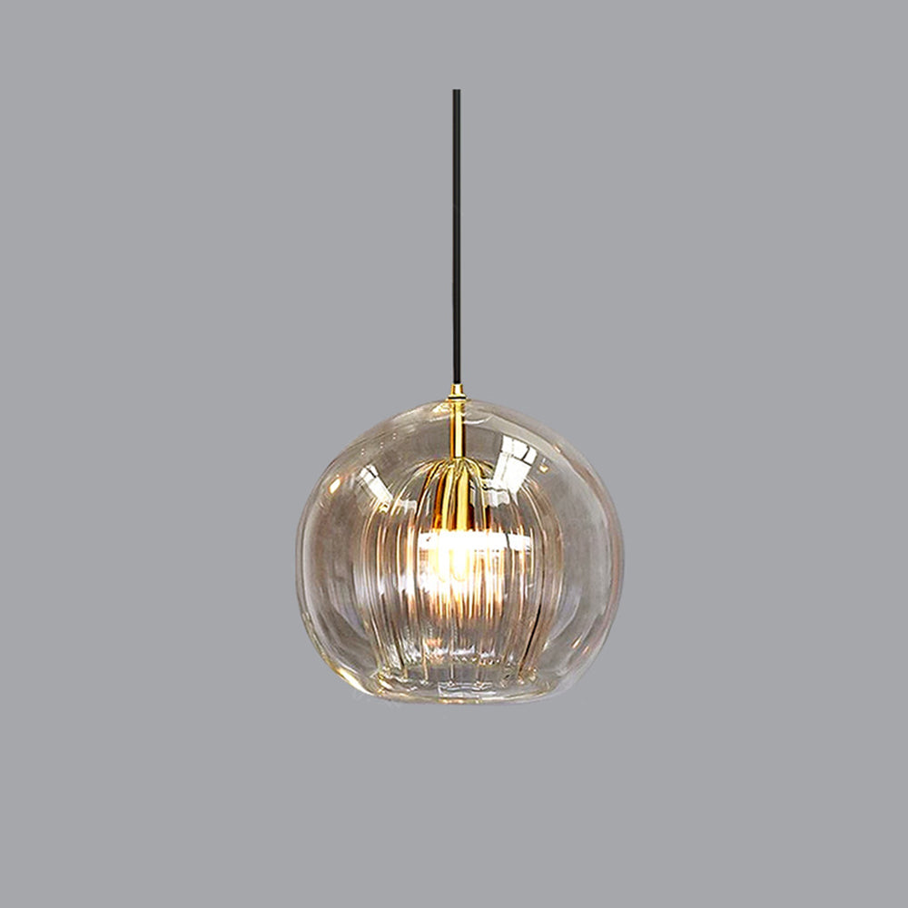 Spherical Glass Hanging Light with Metal Mount for Dining Room & Bedroom Ambient Lighting