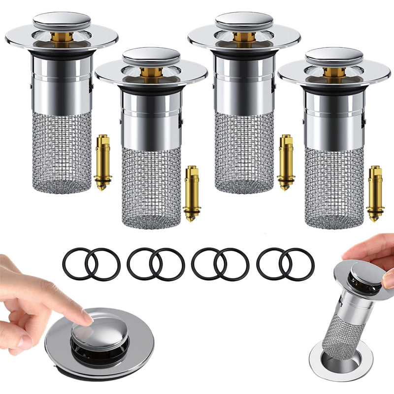 Pop-Up Bathroom Drain Filter with Hair Trap for Washbasin & Shower – Brass Core, Stainless Steel Basket, Universal Fit 1-1.2" Drains