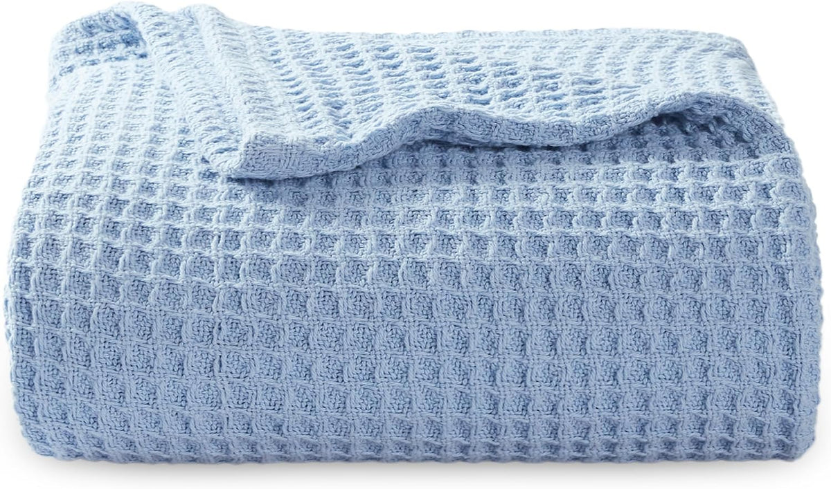Pure Cotton Thermal Blanket – Queen 90×90 in – Textured Weave Layer for All Seasons – Lightweight & Breathable Throw for Bed or Sofa