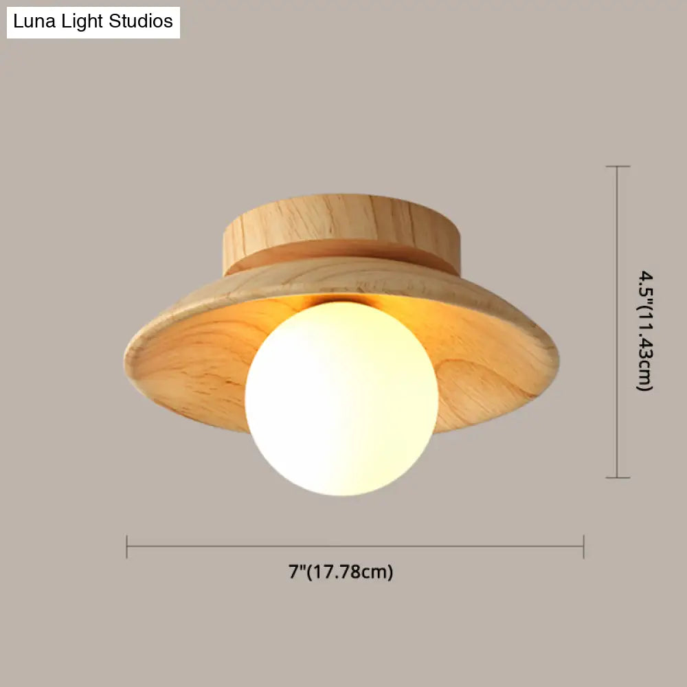 Wooden Semi-Flush Ceiling Lamp – Compact Round G9 Fixture for Hallways & Bedrooms – Mission-Style Recessed Design