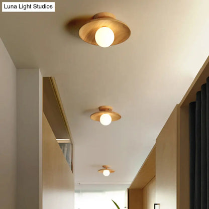 Wooden Semi-Flush Ceiling Lamp – Compact Round G9 Fixture for Hallways & Bedrooms – Mission-Style Recessed Design