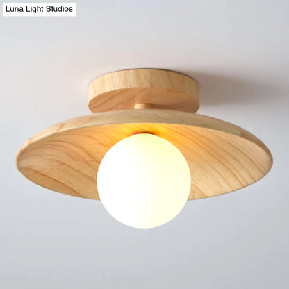 Wooden Semi-Flush Ceiling Lamp – Compact Round G9 Fixture for Hallways & Bedrooms – Mission-Style Recessed Design
