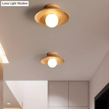 Wooden Semi-Flush Ceiling Lamp – Compact Round G9 Fixture for Hallways & Bedrooms – Mission-Style Recessed Design