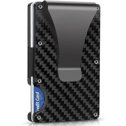 RFID-Blocking Carbon Fiber Minimalist Wallet with Integrated Money Clip for Men Front Pocket Card Holder Slim Design Contactless Theft Prote