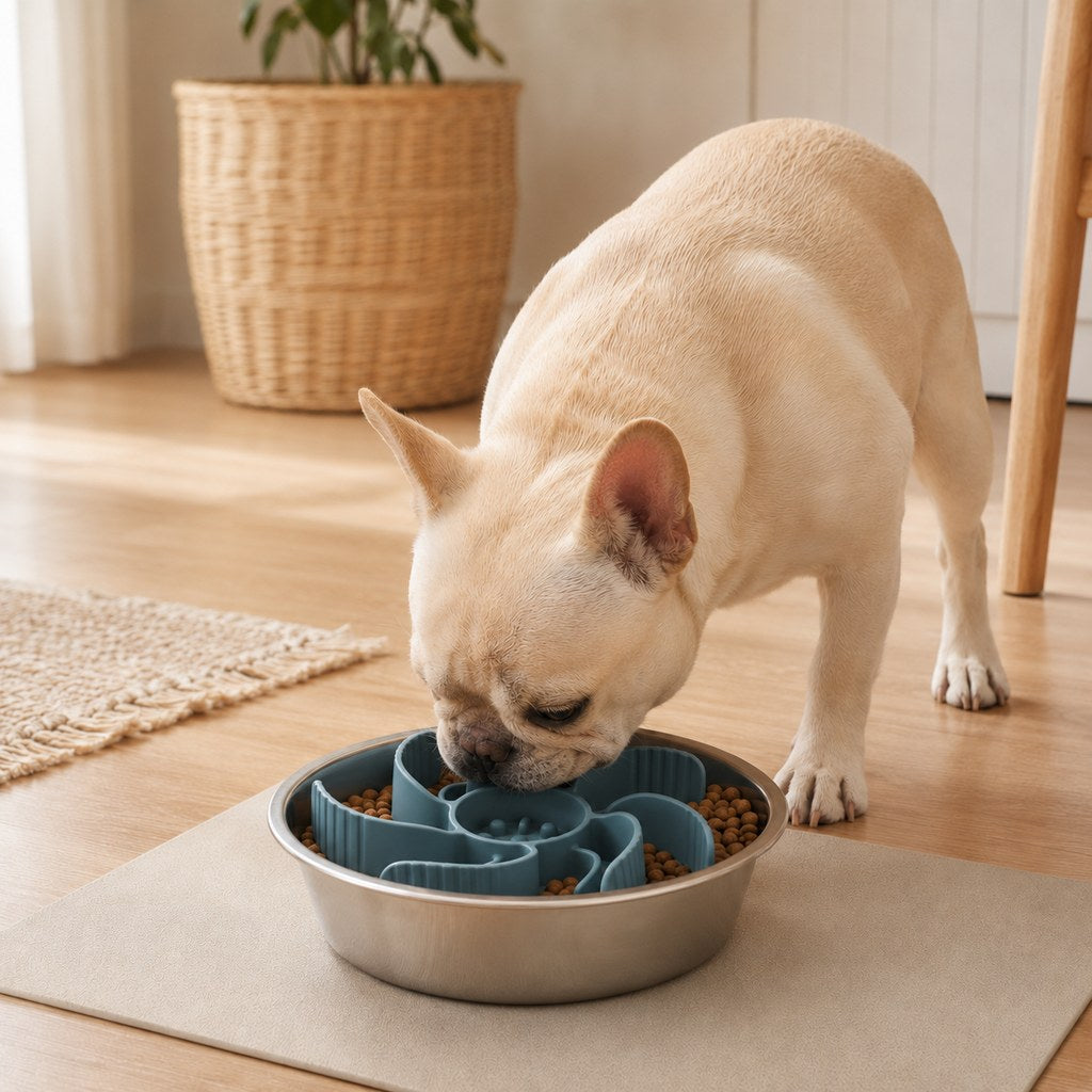 Ortekor Cut-to-Fit Slow Feeder Insert & Stainless Steel Bowl Set for Fast-Eating Dogs & Cats