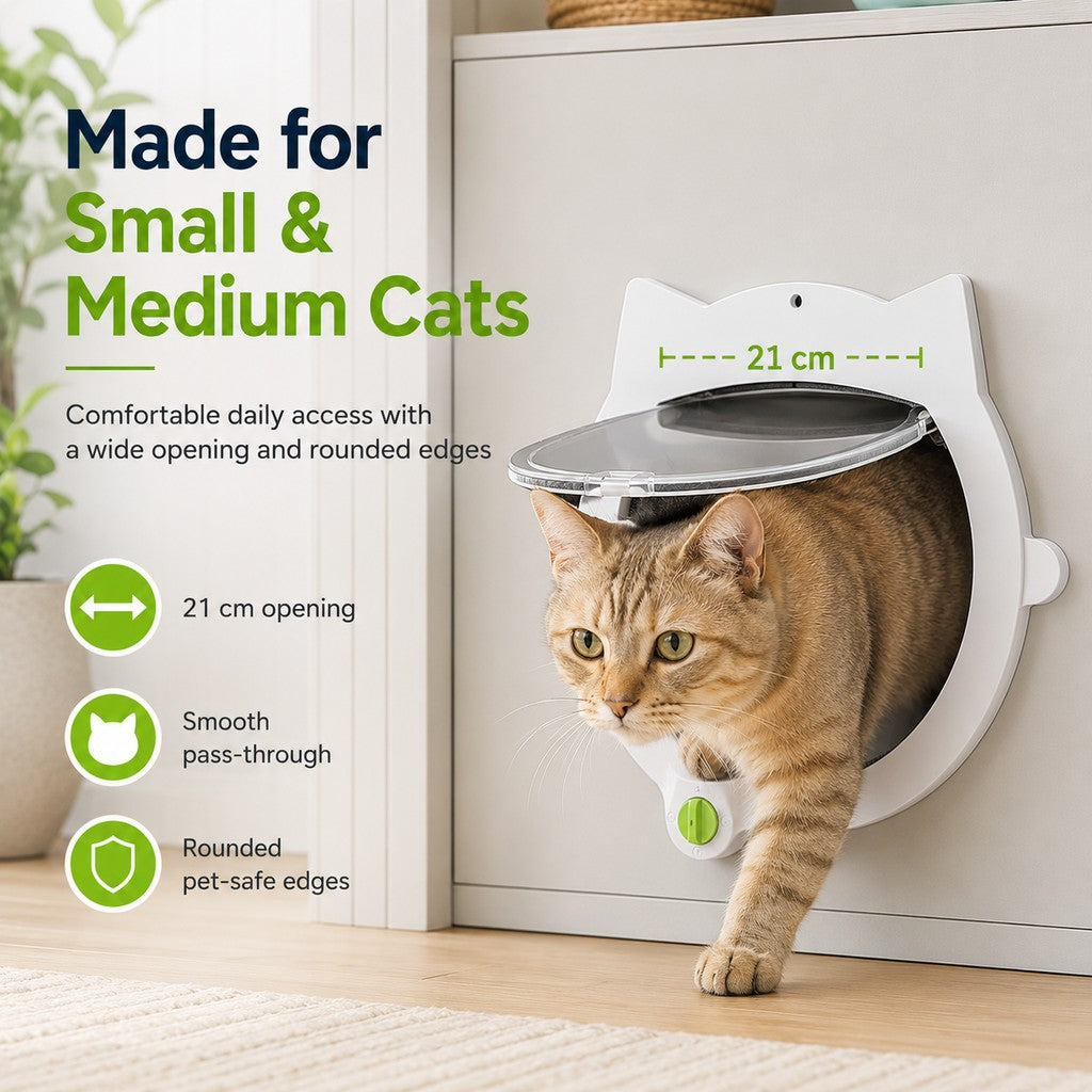 Ortekor 4-Way Locking Interior Cat Door for Litter Box Cabinets & Rooms - Private Access Without Door Scratching