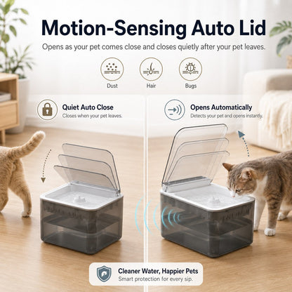 Ortekor Smart Auto-Lid Cat Water Fountain for Busy Cat Parents - 3L Cordless Pet Water Dispenser with Dust Cover, Motion Sensor & Type-C Charging