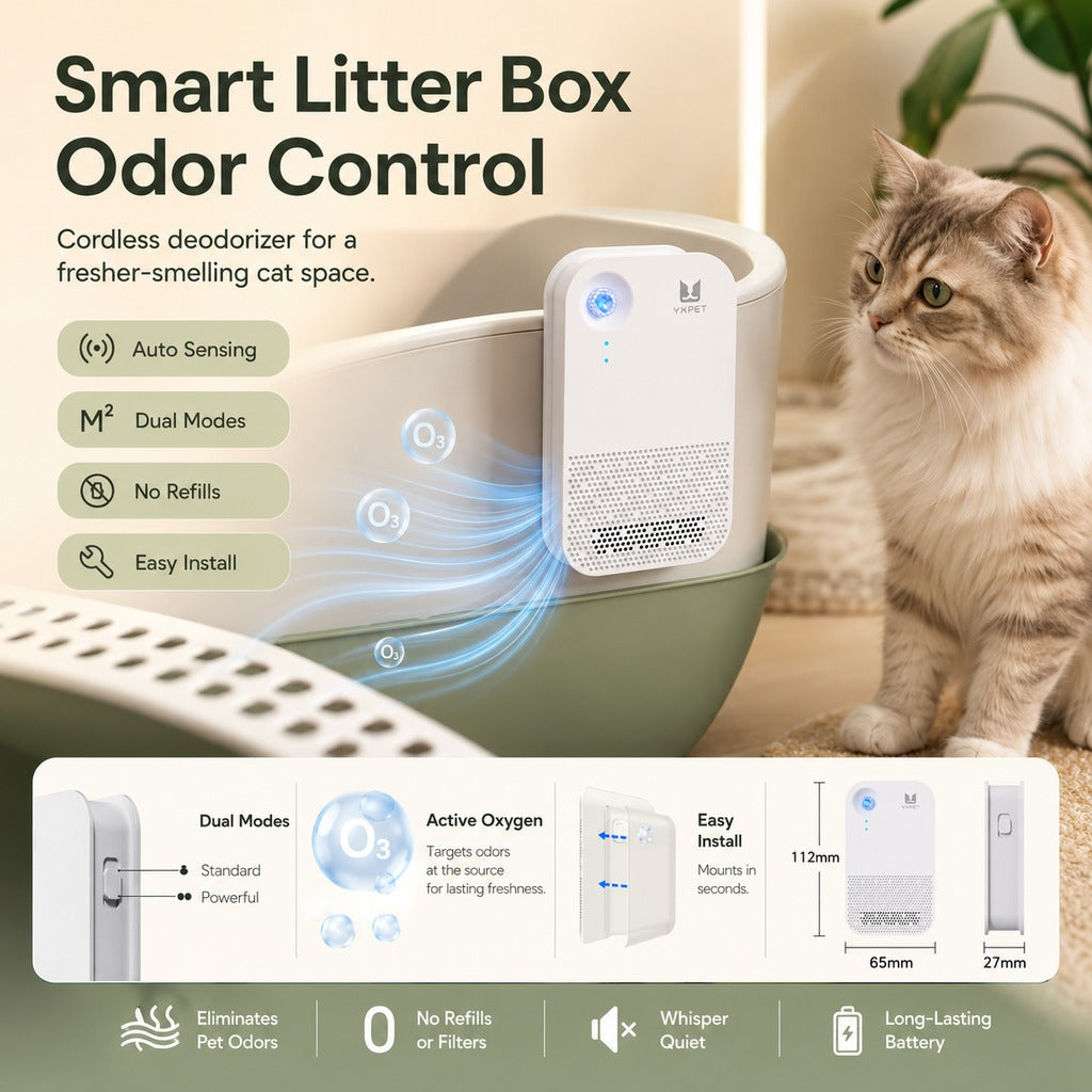 Ortekor Smart Litter Box Odor Control Deodorizer for Cats - Cordless Auto-Sensing Pet Odor Purifier