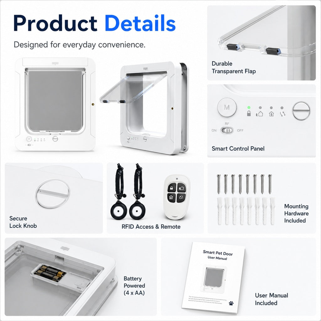 Ortekor Smart RFID Cat Door for Litter Rooms & Pet-Only Spaces - Selective Access Pet Door to Help Keep Unwanted Animals Out