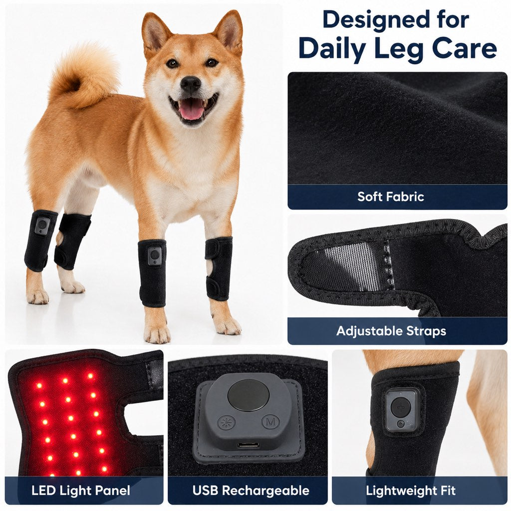 Ortekor Rechargeable Red Light Therapy Dog Knee Wrap for Senior Dogs - At-Home Leg Comfort Support for Post-Walk Stiffness & Mobility Care