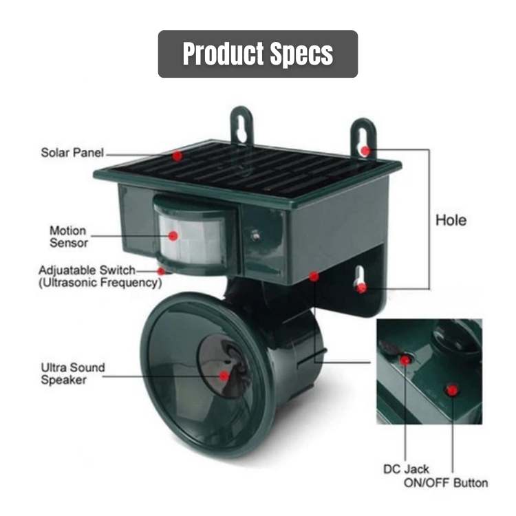 Motion-Activated Solar Bird Deterrent Device for Yards, Gardens & Patios – Ultrasonic Alarm with PIR Sensor