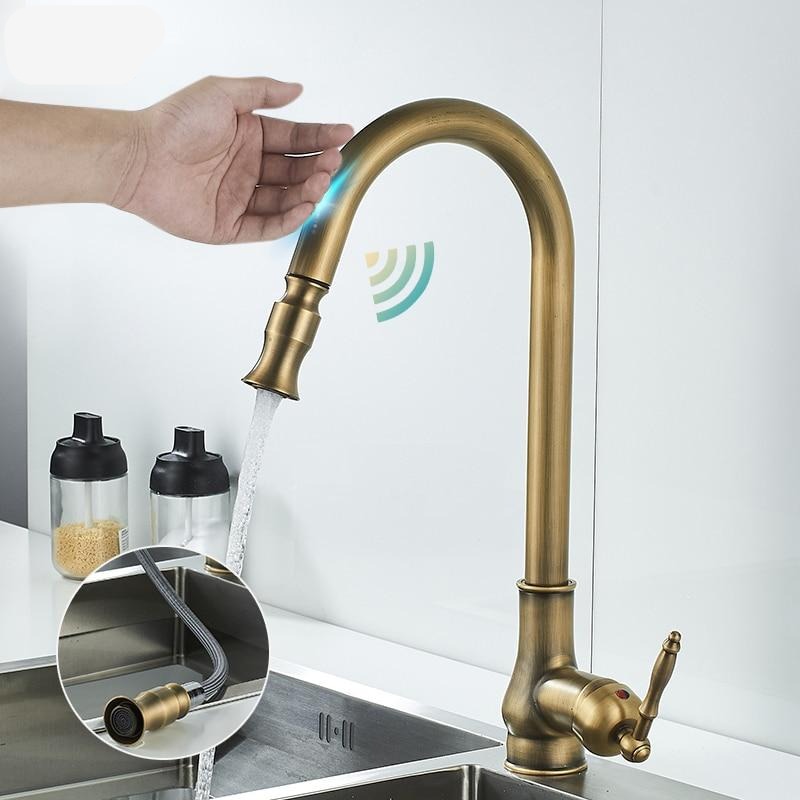 SmartSpout | Kitchen Faucet with Pull-Out Spray & Touch Sensor | Antique Bronze Finish for Effortless Use