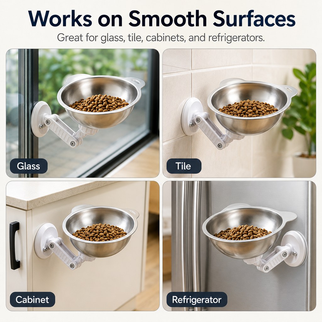 Ortekor No-Drill Wall-Mounted Pet Bowl for Small Dogs & Cats - Elevated Feeding for Cleaner Floors