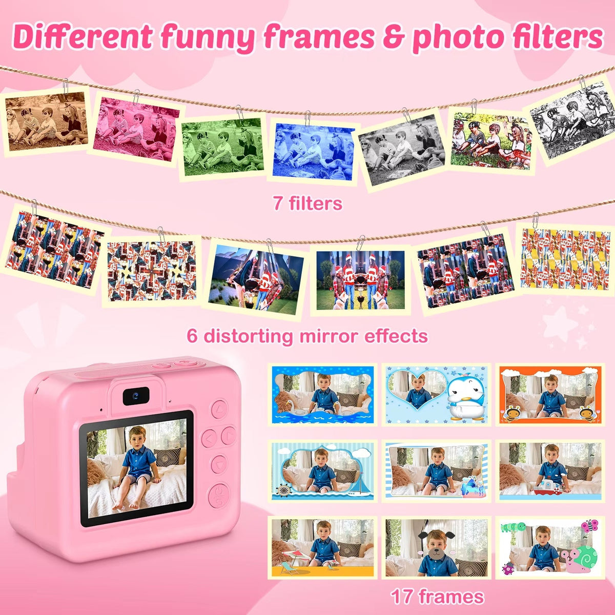 Kids Digital Camera with Instant Print – 1080P HD Photo & Video Recorder, 16x Zoom, Built-In Games, 32GB Memory & Coloring Pens for Ages