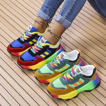 Women's Platform Walking Shoes with Arch Support – Vibrant Multicolor Lace-Up Sneakers for All-Day Comfort