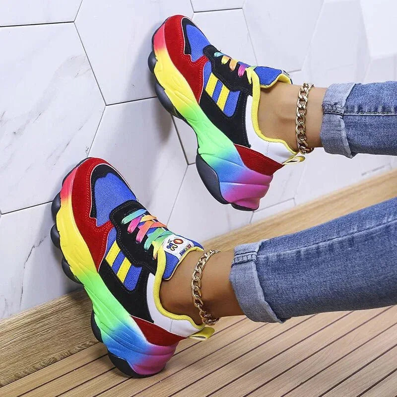 Women's Platform Walking Shoes with Arch Support – Vibrant Multicolor Lace-Up Sneakers for All-Day Comfort