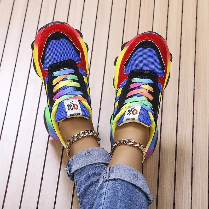Women's Platform Walking Shoes with Arch Support – Vibrant Multicolor Lace-Up Sneakers for All-Day Comfort