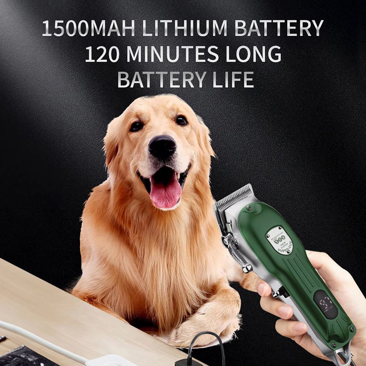 Cordless Pet Grooming Clippers with Quiet Motor & Steel Blades for Dogs & Cats – Rechargeable Trimmer Kit with LED Display