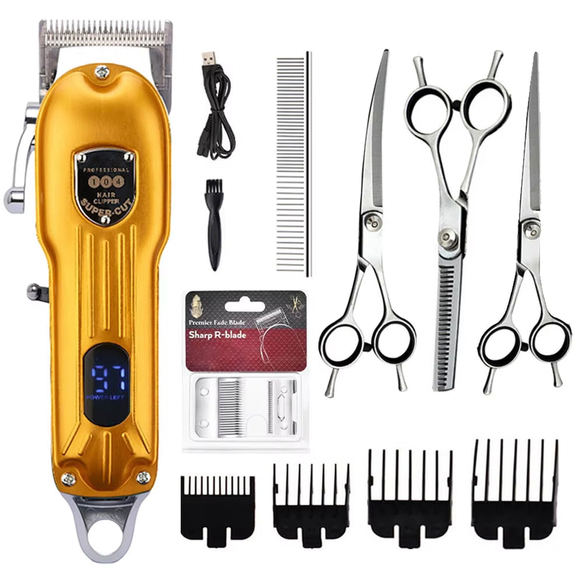 Cordless Pet Grooming Clippers with Quiet Motor & Steel Blades for Dogs & Cats – Rechargeable Trimmer Kit with LED Display