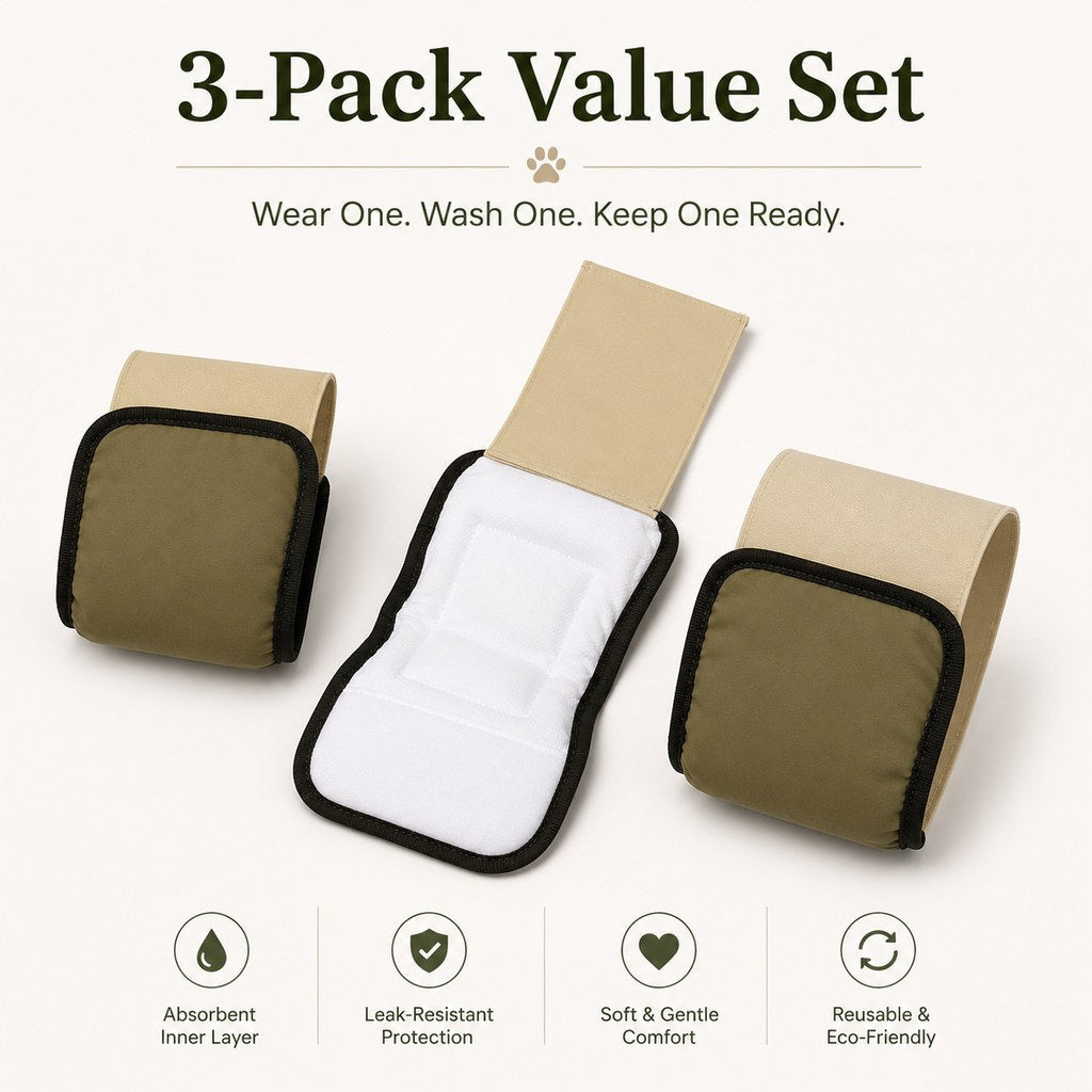 Ortekor 3-Pack Washable Male Dog Belly Bands for Indoor Marking & Senior Dribbles - Reusable Dog Diaper Wraps to Protect Floors & Furniture