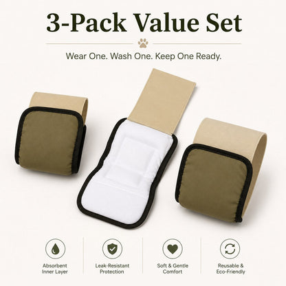 Ortekor 3-Pack Washable Male Dog Belly Bands for Indoor Marking & Senior Dribbles - Reusable Dog Diaper Wraps to Protect Floors & Furniture