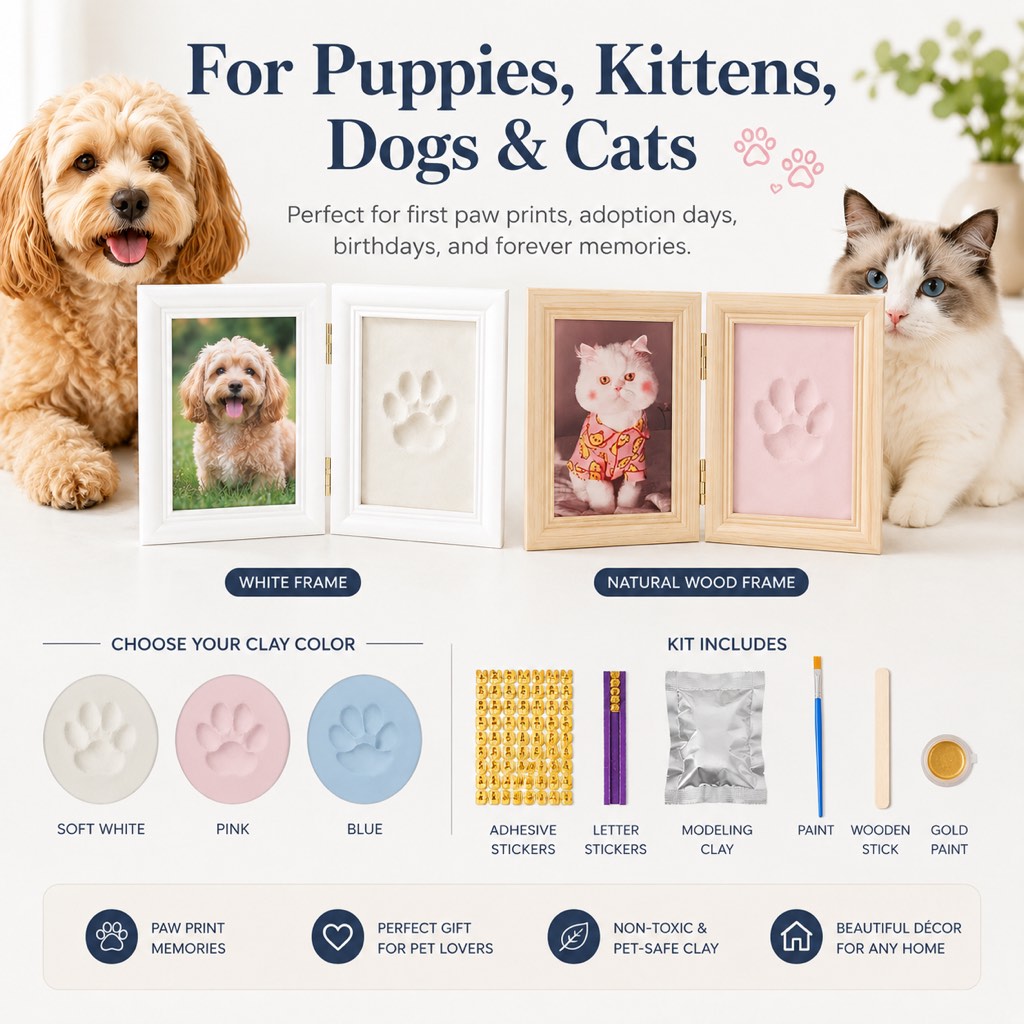 Ortekor Pet Paw Print Frame Kit for Dogs & Cats - DIY Keepsake Photo Frame for Home Display, First Paw Memories & Pet Loss Sympathy Gift