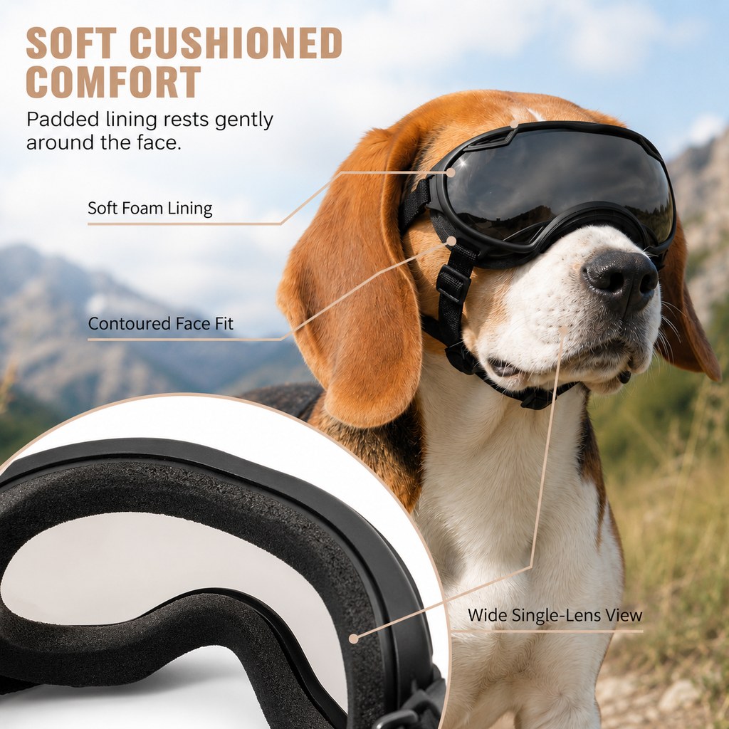 Ortekor Outdoor Dog Goggles for Hiking, Beach & Windy Rides - Smoke Lens Coverage for Dust, Sand & Debris