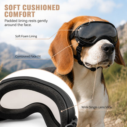 Ortekor Outdoor Dog Goggles for Hiking, Beach & Windy Rides - Smoke Lens Coverage for Dust, Sand & Debris