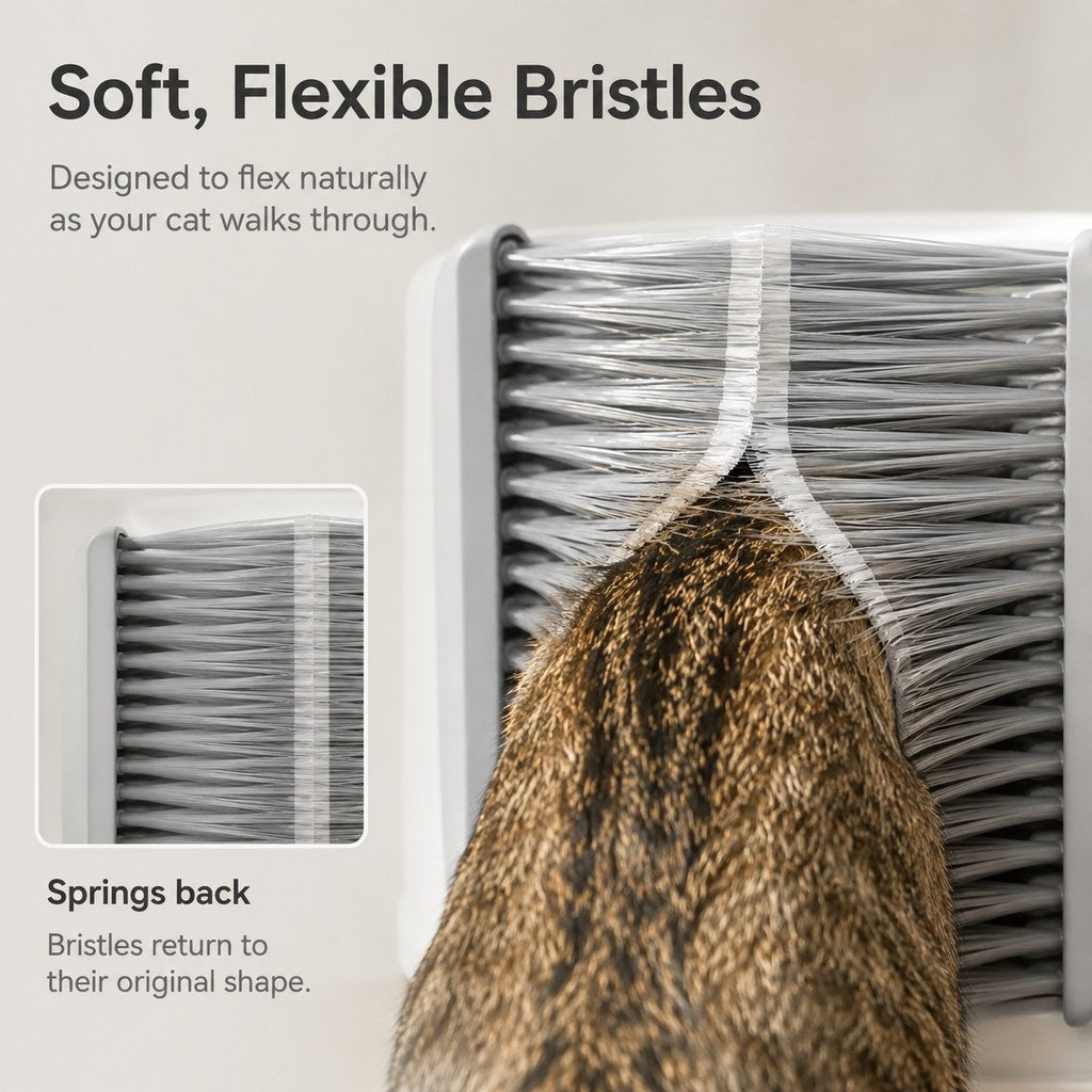 Ortekor Cat Litter Box Self-Grooming Brush Door – Automatic Loose Fur Catcher for Enclosed Litter Boxes & Cleaner Homes, 2-Piece Set