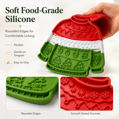 Ortekor Christmas Sweater Wall-Mount Pet Lick Mat for Dogs & Cats - Slow Feeding & Nail Trimming Distraction for Holiday Treat Time