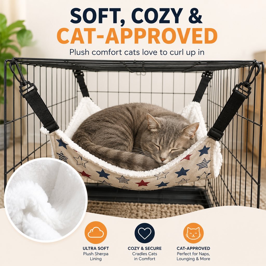 Ortekor Reversible Cat Cage Hammock with Adjustable Straps - Space-Saving Hanging Bed for Wire Crates