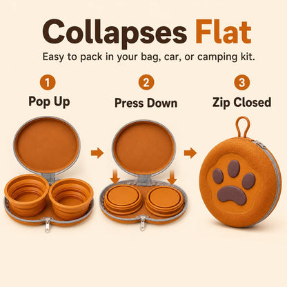 Ortekor Paw-Shaped Collapsible Pet Travel Bowl Set for Walks, Camping & Road Trips - Feed Anywhere Without Bulky Bowls
