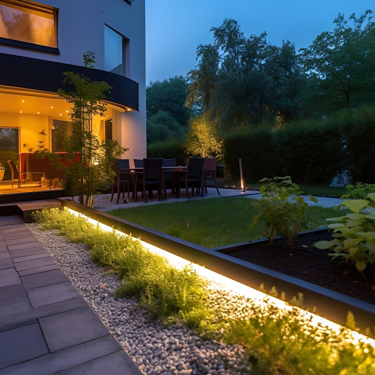 Solar-Powered Flexible Pathway Light Strip 16.4 ft Warm Glow Waterproof Deck Stair Accent Lighting for Patios Driveways Garden Borders Pergo