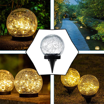 Outdoor Solar Stake Light Decorative Textured Glass Globe Orb Lamp for Garden Patio Pathway Yard Decoration Dusk to Dawn Sensor Weatherproof