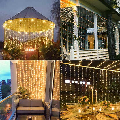 300-LED Waterproof Hanging String Lights Solar-Powered Backdrop for Patio Wedding Party Garden Fence Decor 7 ft x 10 ft Panel