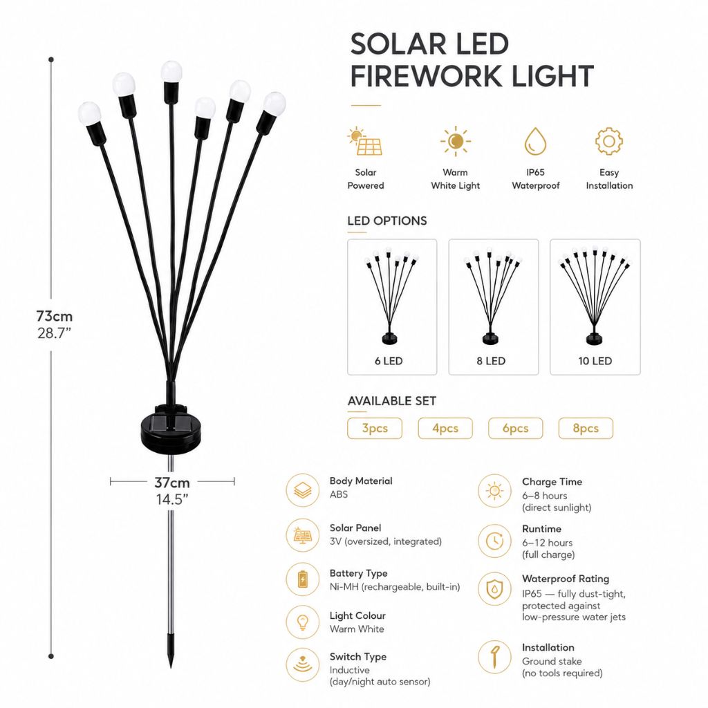 Swaying LED Garden Stakes Solar Powered Outdoor Pathway Lights Warm White Waterproof Decorative Lawn Accent Lighting for Yard Patio Walkway